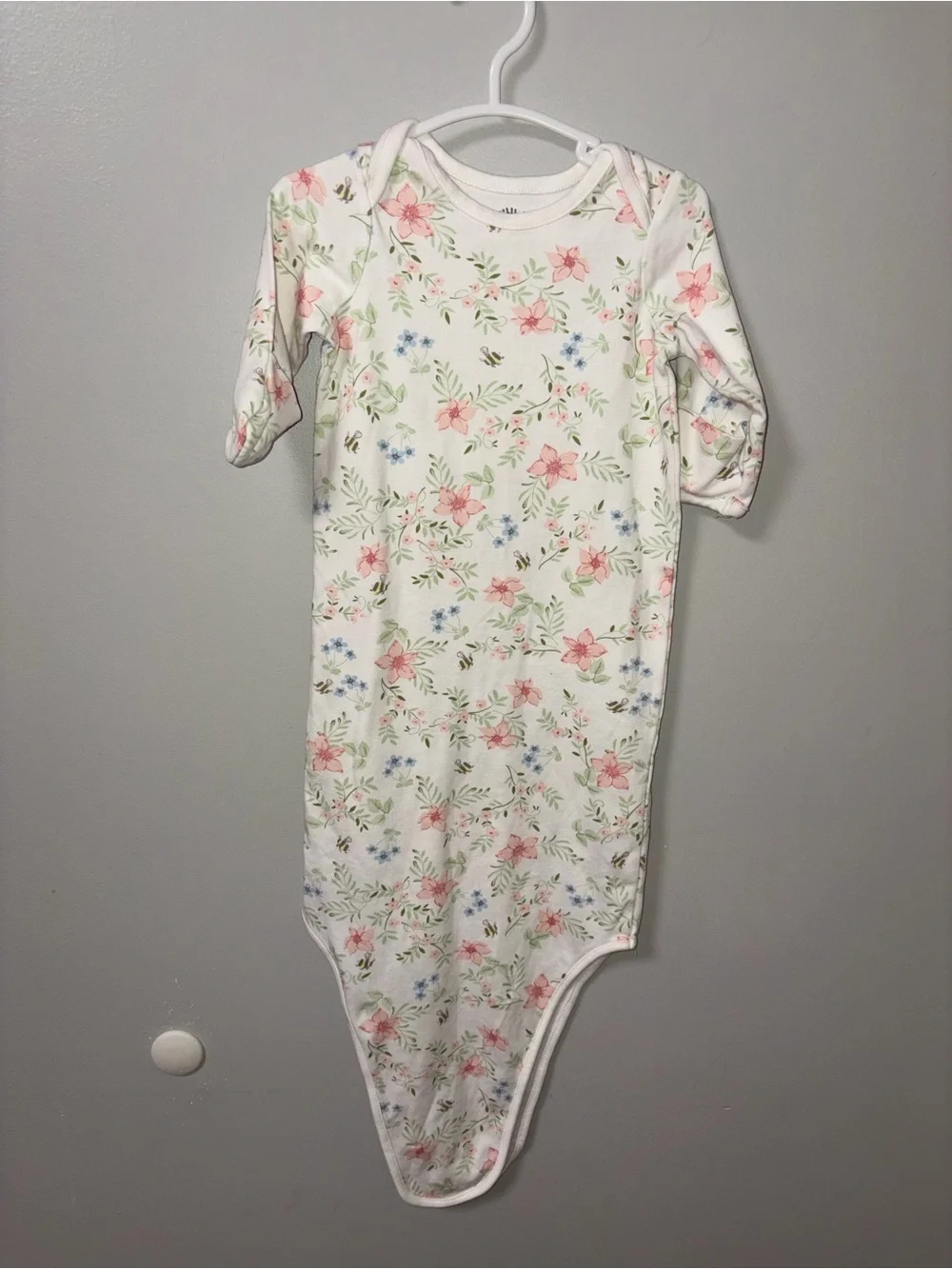 Little Me White Pink Floral Tie Knot Gown 0-3M Girls